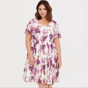 Torrid Ivory Floral Chiffon Skater Dress 1X